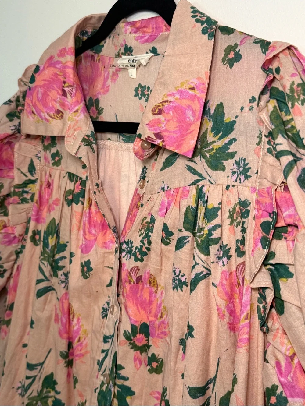 entro Pink Floral Button-Down Mini Dress - Picture 6 of 9